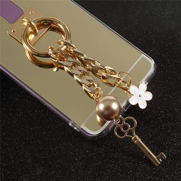Mirror-like TPU Case with Pendant for Samsung Galaxy S9+ SM-G965 - Flower, Bead and Key Pendant