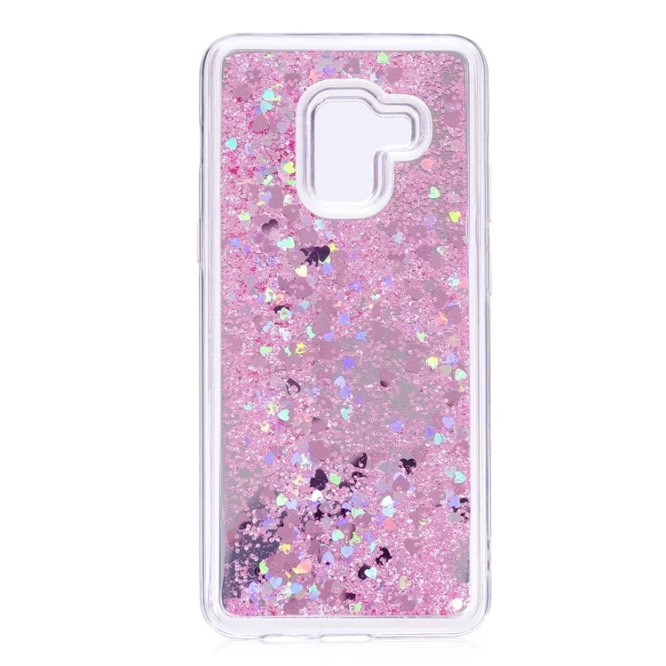 Floating Glitter Sequins Quicksand Mirror Surface TPU Back Casing for Samsung Galaxy A8 (2018) - Pink