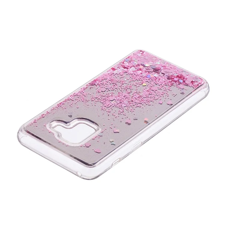 Floating Glitter Sequins Quicksand Mirror Surface TPU Back Casing for Samsung Galaxy A8 (2018) - Pink