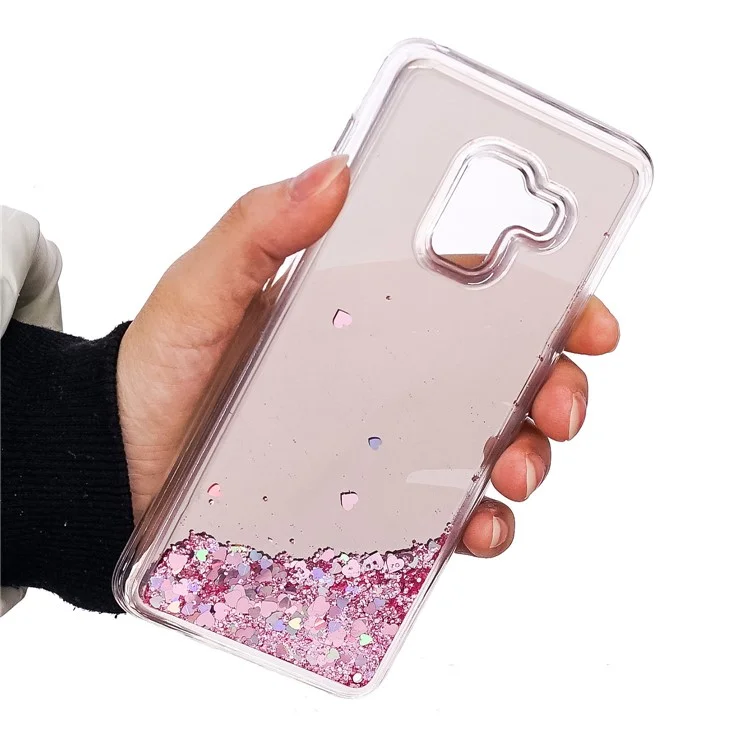 Floating Glitter Sequins Quicksand Mirror Surface TPU Back Casing for Samsung Galaxy A8 (2018) - Pink