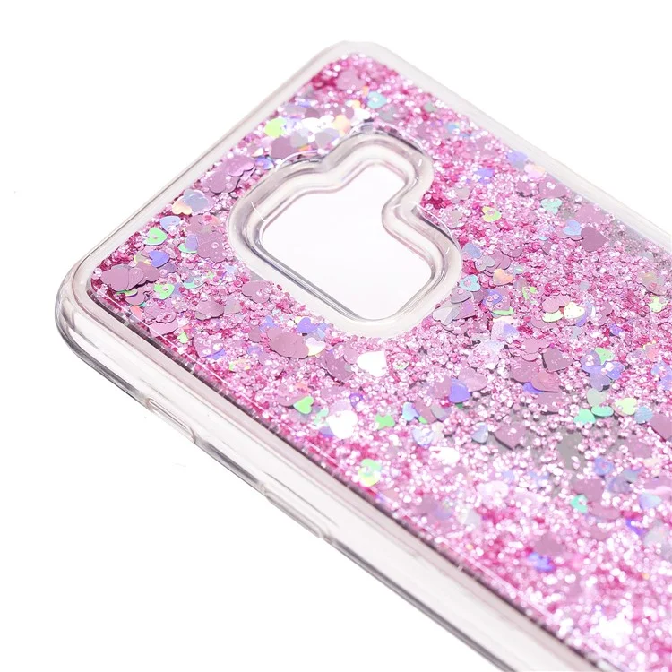 Floating Glitter Sequins Quicksand Mirror Surface TPU Back Casing for Samsung Galaxy A8 (2018) - Pink