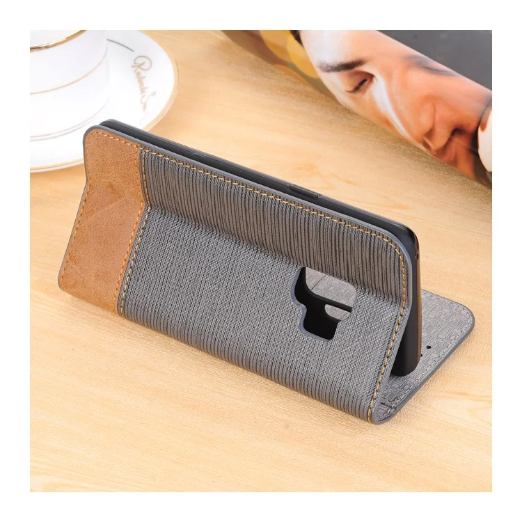 Toothpick Texture PU Leather Flip Stand Wallet Phone Case for Samsung Galaxy S9 SM-G960 - Grey