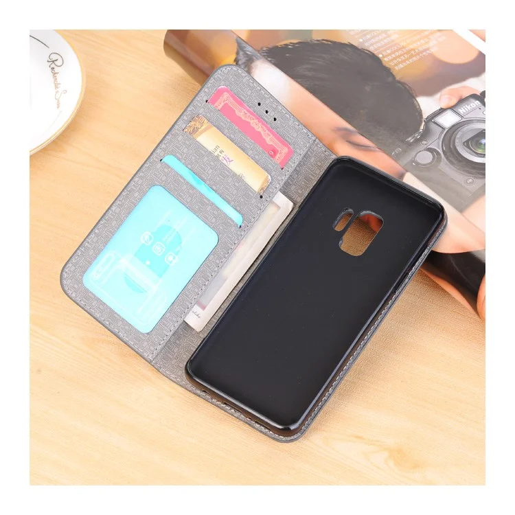 Toothpick Texture PU Leather Flip Stand Wallet Phone Case for Samsung Galaxy S9 SM-G960 - Grey