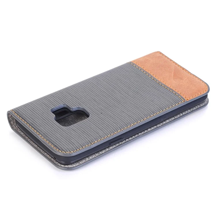 Toothpick Texture PU Leather Flip Stand Wallet Phone Case for Samsung Galaxy S9 SM-G960 - Grey