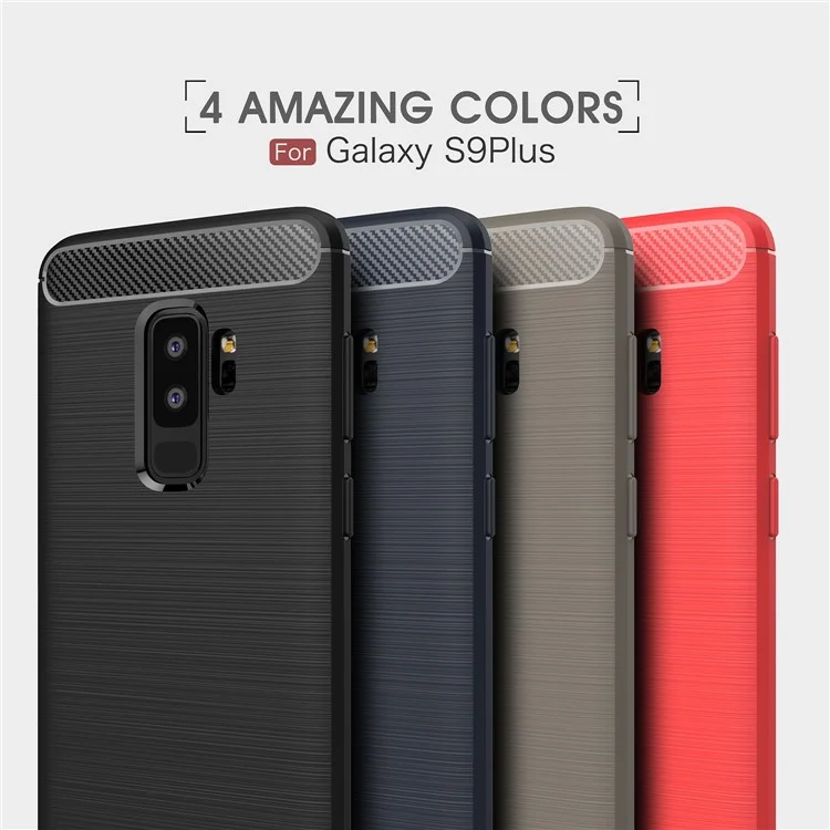 50PCS/Lot Carbon Fibre Brushed TPU Case for Samsung Galaxy S9+ SM-G965 - Black