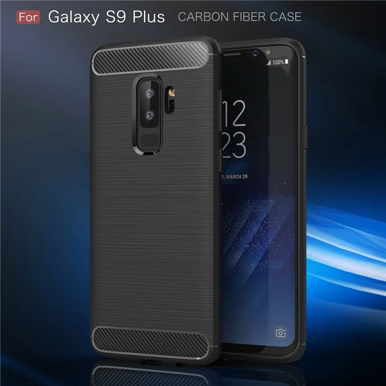 50PCS/Lot Carbon Fibre Brushed TPU Case for Samsung Galaxy S9+ SM-G965 - Black