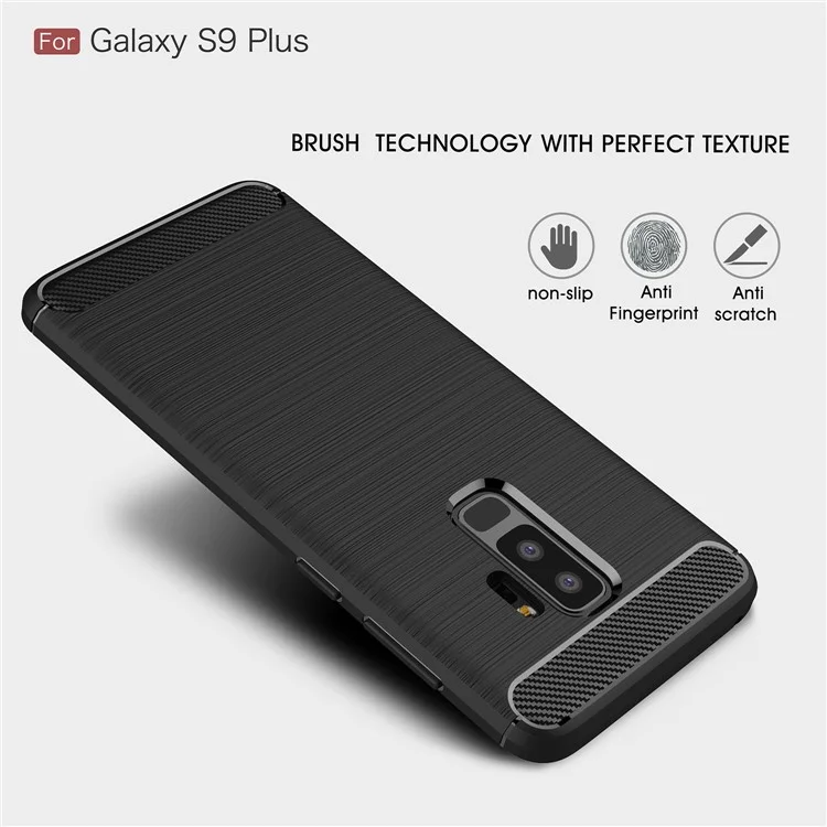50PCS/Lot Carbon Fibre Brushed TPU Case for Samsung Galaxy S9+ SM-G965 - Black