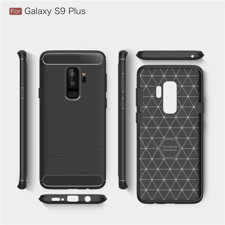 50PCS/Lot Carbon Fibre Brushed TPU Case for Samsung Galaxy S9+ SM-G965 - Black