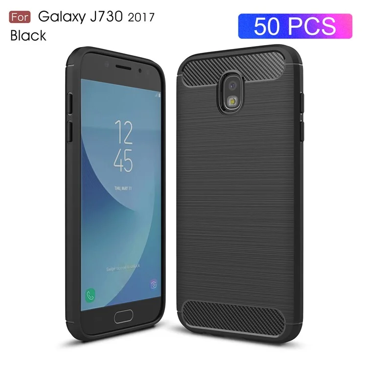 50Pcs/Set Carbon Fiber Texture Brushed TPU Case for Samsung Galaxy J7 (2017) EU Version / J7 Pro (2017) - Black