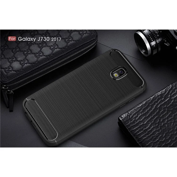50Pcs/Set Carbon Fiber Texture Brushed TPU Case for Samsung Galaxy J7 (2017) EU Version / J7 Pro (2017) - Black