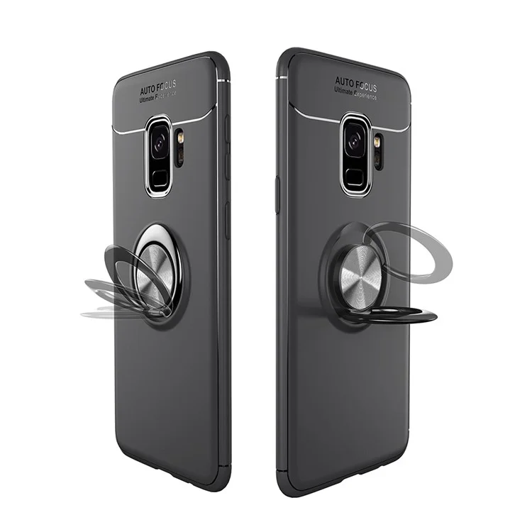 Ringue Finger Kickstand TPU Back Back Pour Samsung Galaxy S9 SM-G960 (feuille de Métal Intégrée) - le Noir / Gris