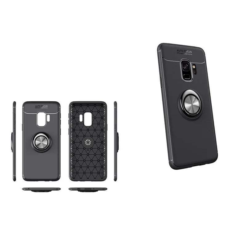 Кольцо с Кольцом Пальца TPU TPU Back Case Для Samsung Galaxy S9 SM-G960 (встроенный Металлический Лист) - Черный / Серый