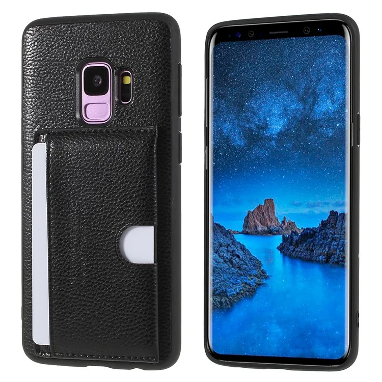 PU Leather Coated TPU Kickstand Card Holder Case for Samsung Galaxy S9 SM-G960 - Black