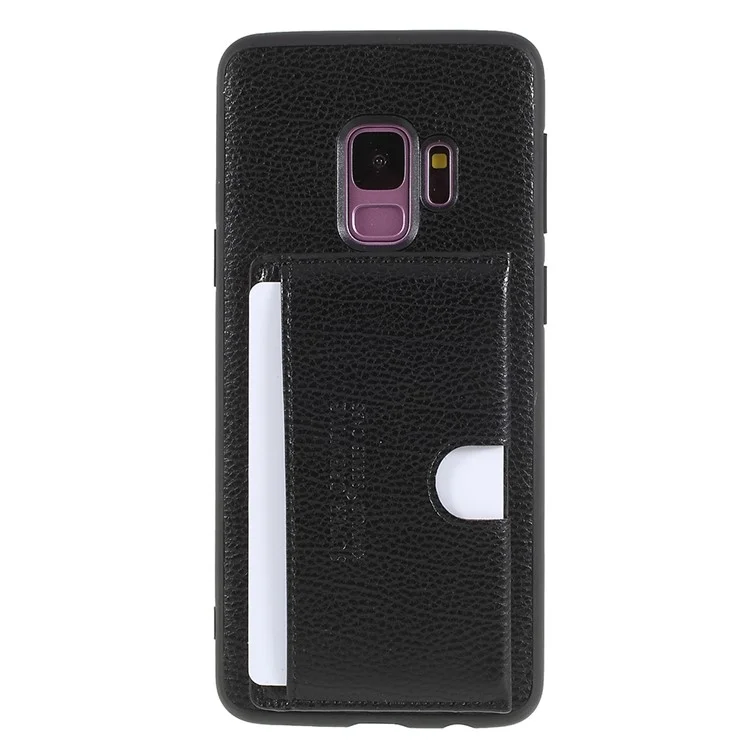 PU Leather Coated TPU Kickstand Card Holder Case for Samsung Galaxy S9 SM-G960 - Black