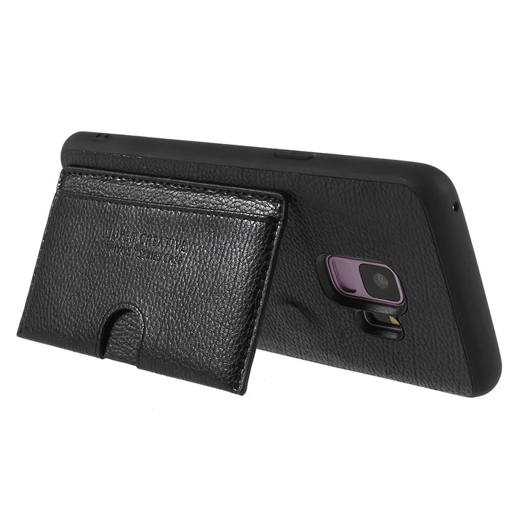 PU Leather Coated TPU Kickstand Card Holder Case for Samsung Galaxy S9 SM-G960 - Black