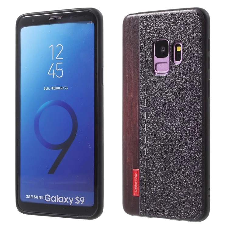 Embossed TPU Shell Cover Case for Samsung Galaxy S9 G960 - Leather Texture and Wood