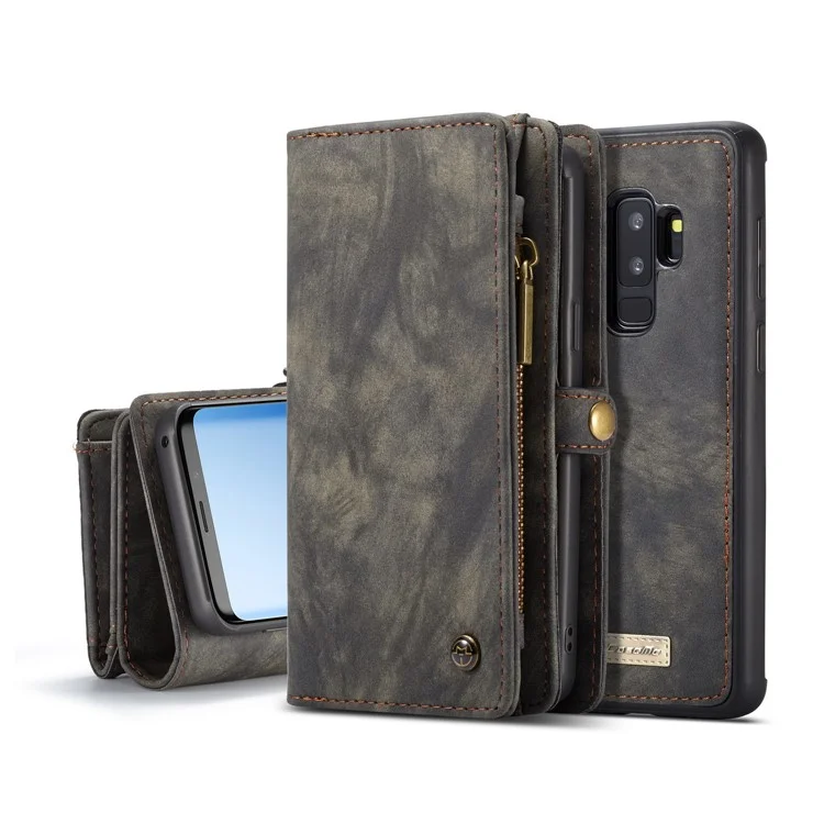 CASEME Detachable 2-in-1 Multi-slot Wallet Vintage Split Leather Casing for Samsung Galaxy S9 Plus SM-G965 - Grey