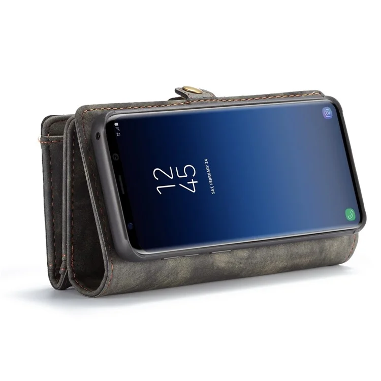 CASEME Detachable 2-in-1 Multi-slot Wallet Vintage Split Leather Casing for Samsung Galaxy S9 Plus SM-G965 - Grey
