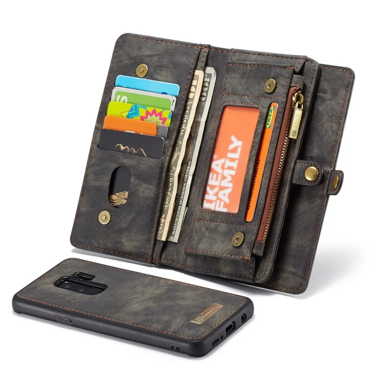 CASEME Detachable 2-in-1 Multi-slot Wallet Vintage Split Leather Casing for Samsung Galaxy S9 Plus SM-G965 - Grey