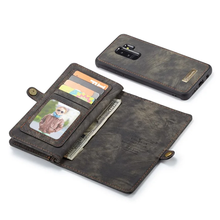 CASEME Detachable 2-in-1 Multi-slot Wallet Vintage Split Leather Casing for Samsung Galaxy S9 Plus SM-G965 - Grey