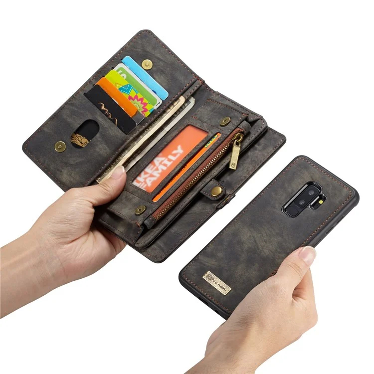 CASEME Detachable 2-in-1 Multi-slot Wallet Vintage Split Leather Casing for Samsung Galaxy S9 Plus SM-G965 - Grey