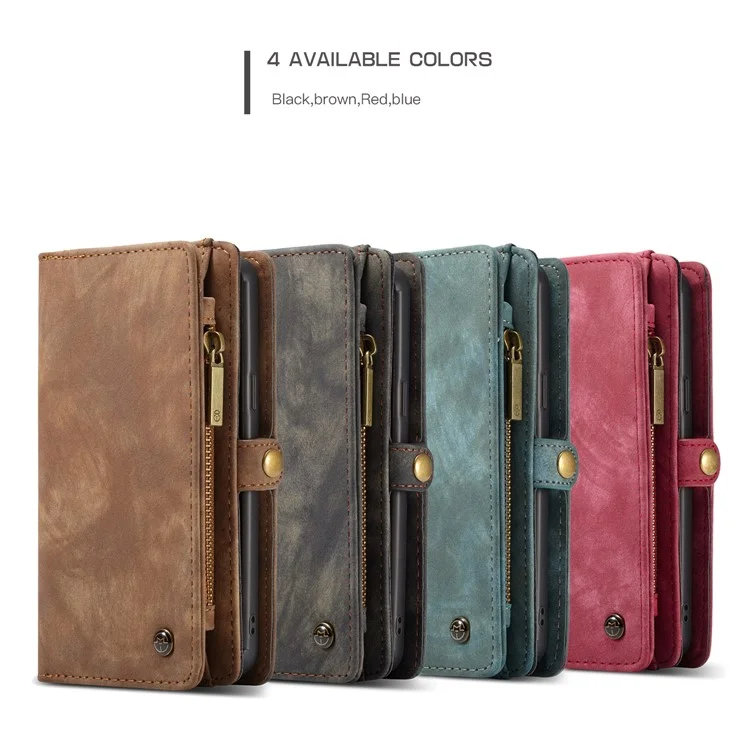 CASEME Detachable 2-in-1 Multi-slot Wallet Vintage Split Leather Casing for Samsung Galaxy S9 Plus SM-G965 - Grey