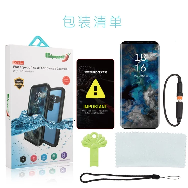 Dots Pattern IP68 Waterproof Case Drop/Dust/Snow Proof Cover for Samsung Galaxy S9 G960- Black
