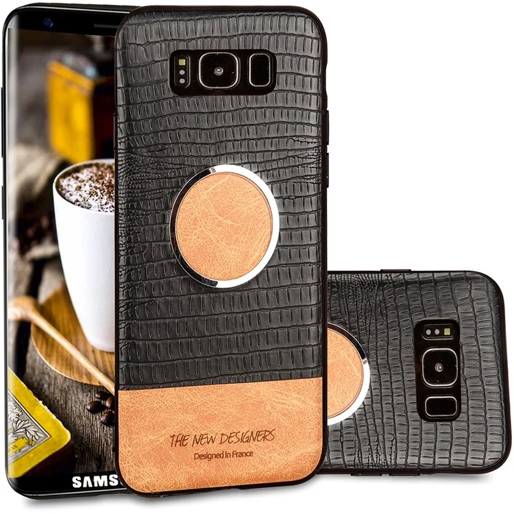 Crocodile Skin Leather Coated TPU Case for Samsung Galaxy S8+ SM-G955 (Built-in Metal Sheet) - Black