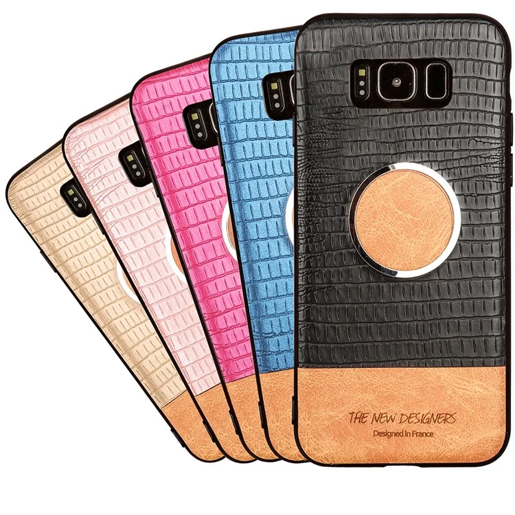 Crocodile Skin Leather Coated TPU Case for Samsung Galaxy S8+ SM-G955 (Built-in Metal Sheet) - Black