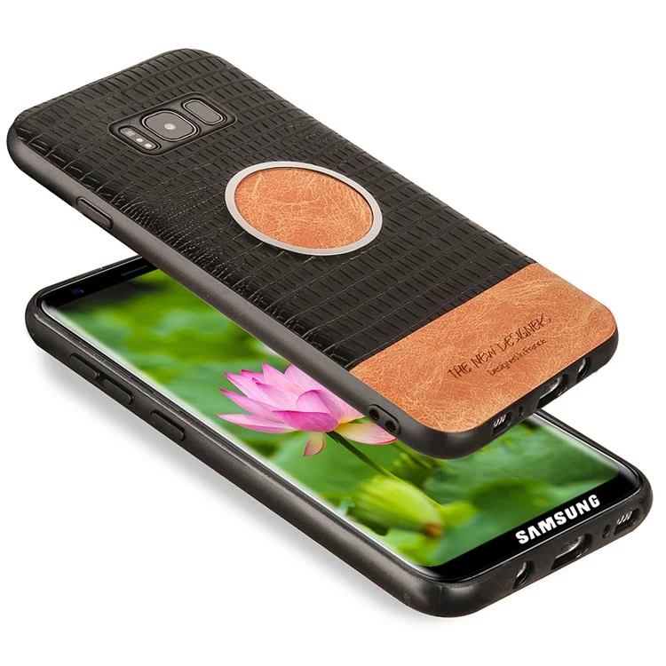 Crocodile Skin Leather Coated TPU Case for Samsung Galaxy S8+ SM-G955 (Built-in Metal Sheet) - Black