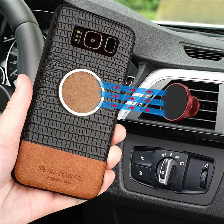 Crocodile Skin Leather Coated TPU Case for Samsung Galaxy S8+ SM-G955 (Built-in Metal Sheet) - Black