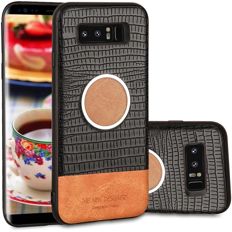 Crocodile Texture Leather Coated TPU Case (Built-in Magnetic Holder Metal Sheet) for Samsung Galaxy Note 8 SM-N950 - Black