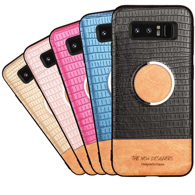 Crocodile Texture Leather Coated TPU Case (Built-in Magnetic Holder Metal Sheet) for Samsung Galaxy Note 8 SM-N950 - Black
