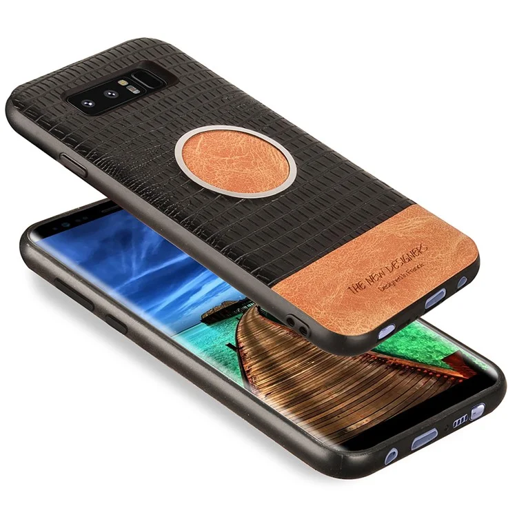 Crocodile Texture Leather Coated TPU Case (Built-in Magnetic Holder Metal Sheet) for Samsung Galaxy Note 8 SM-N950 - Black