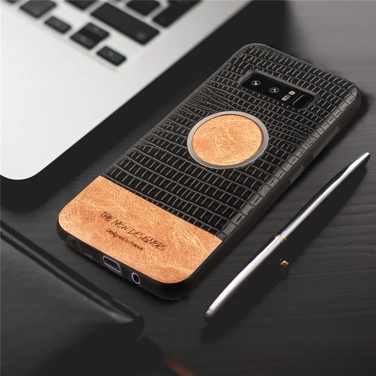 Crocodile Texture Leather Coated TPU Case (Built-in Magnetic Holder Metal Sheet) for Samsung Galaxy Note 8 SM-N950 - Black