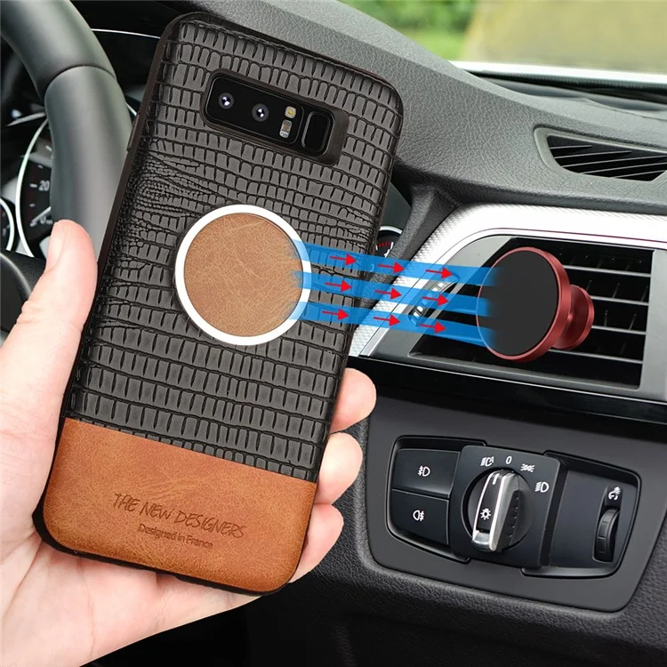 Crocodile Texture Leather Coated TPU Case (Built-in Magnetic Holder Metal Sheet) for Samsung Galaxy Note 8 SM-N950 - Black