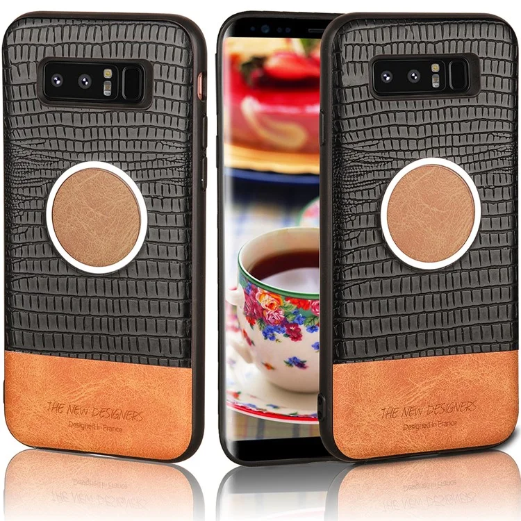 Crocodile Texture Leather Coated TPU Case (Built-in Magnetic Holder Metal Sheet) for Samsung Galaxy Note 8 SM-N950 - Black