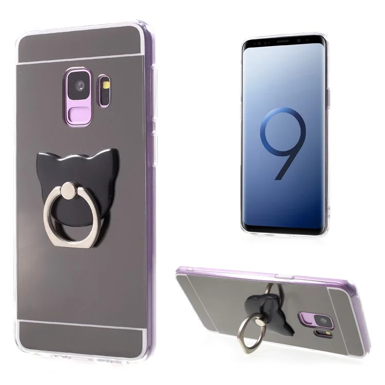 Mirror-like Surface TPU Phone Case with Ring Kickstand for Samsung Galaxy S9 G960 - Black