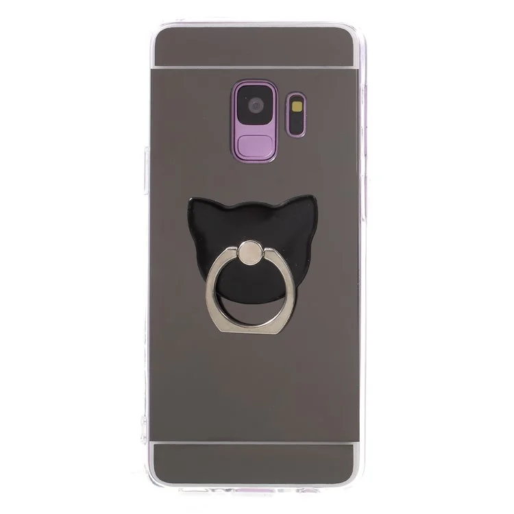Mirror-like Surface TPU Phone Case with Ring Kickstand for Samsung Galaxy S9 G960 - Black