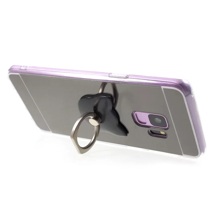 Mirror-like Surface TPU Phone Case with Ring Kickstand for Samsung Galaxy S9 G960 - Black