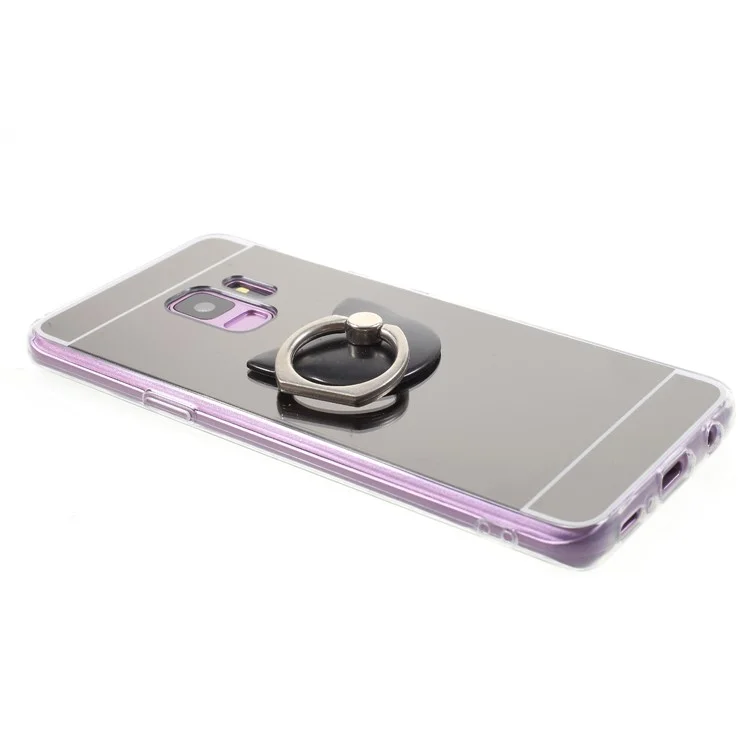 Mirror-like Surface TPU Phone Case with Ring Kickstand for Samsung Galaxy S9 G960 - Black