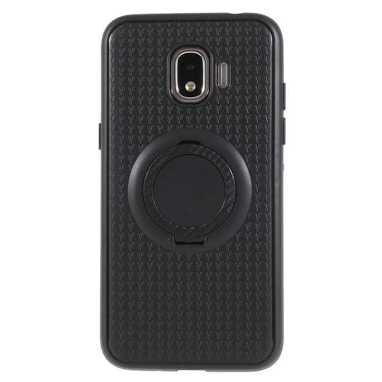Y-type Grain Anti-skid Ring Kickstand TPU Case for Samsung Galaxy J2 Pro 2018 (Built-in Magnetic Holder Metal Sheet) - Black