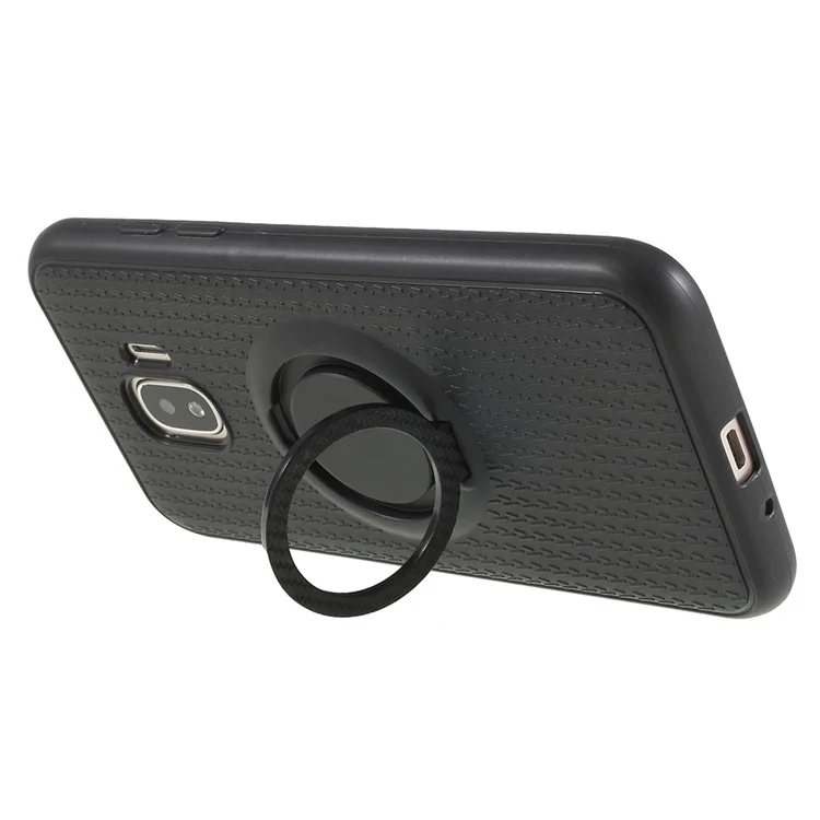 Y-type Grain Anti-skid Ring Kickstand TPU Case for Samsung Galaxy J2 Pro 2018 (Built-in Magnetic Holder Metal Sheet) - Black