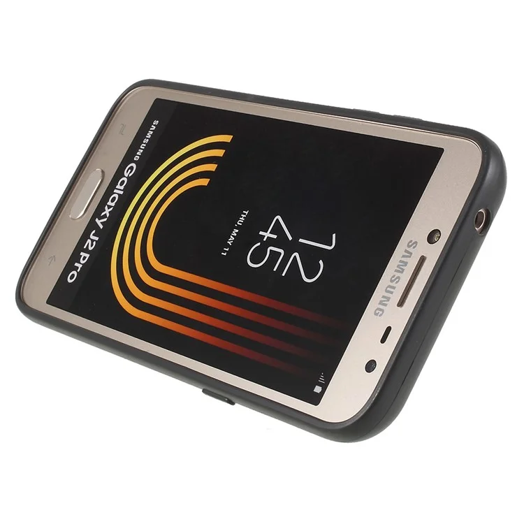 Y-type Grain Anti-skid Ring Kickstand TPU Case for Samsung Galaxy J2 Pro 2018 (Built-in Magnetic Holder Metal Sheet) - Black