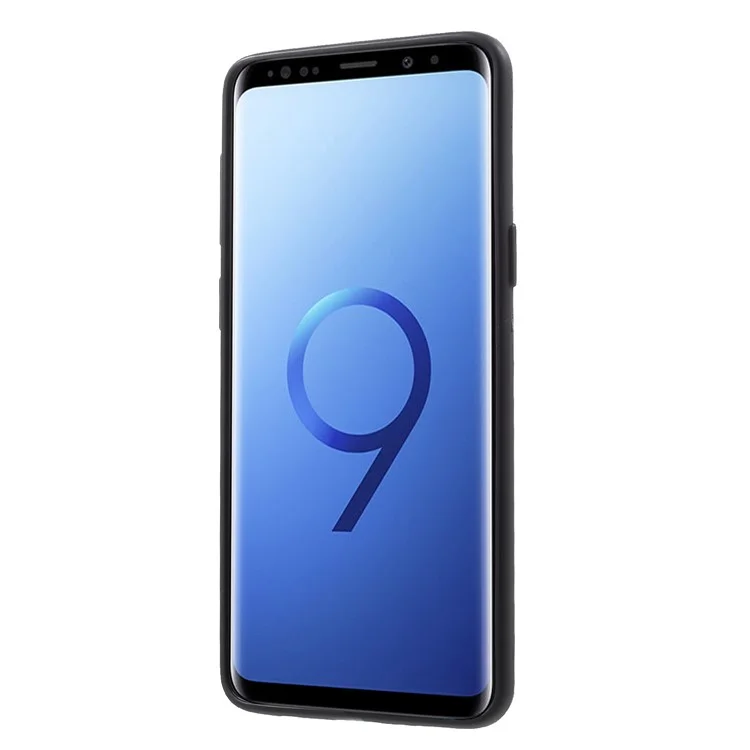Y-type Grain Anti-skid Ring Kickstand TPU Case for Samsung Galaxy S9 SM-G960 (Built-in Magnetic Holder Metal Sheet) - Black