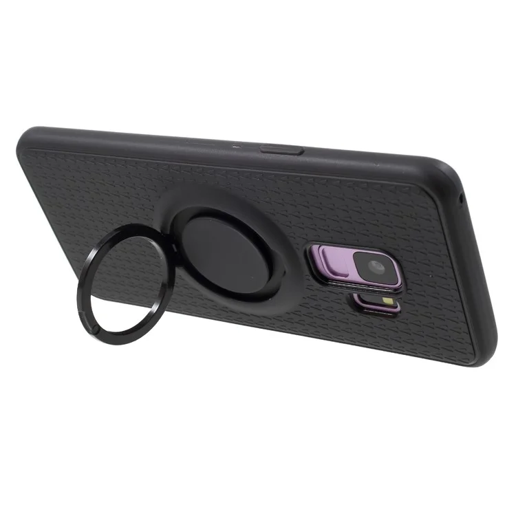 Y-type Grain Anti-skid Ring Kickstand TPU Case for Samsung Galaxy S9 SM-G960 (Built-in Magnetic Holder Metal Sheet) - Black