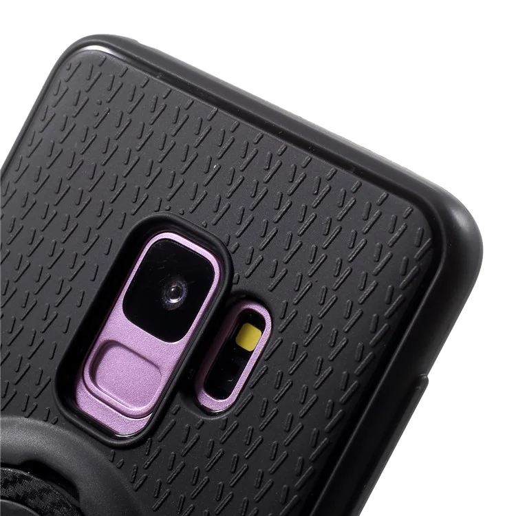 Y-type Grain Anti-skid Ring Kickstand TPU Case for Samsung Galaxy S9 SM-G960 (Built-in Magnetic Holder Metal Sheet) - Black