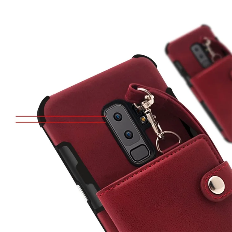 Multifunctional PU Leather Coated TPU Card Holder Mobile Case for Samsung Galaxy S9+ G965 - Wine Red