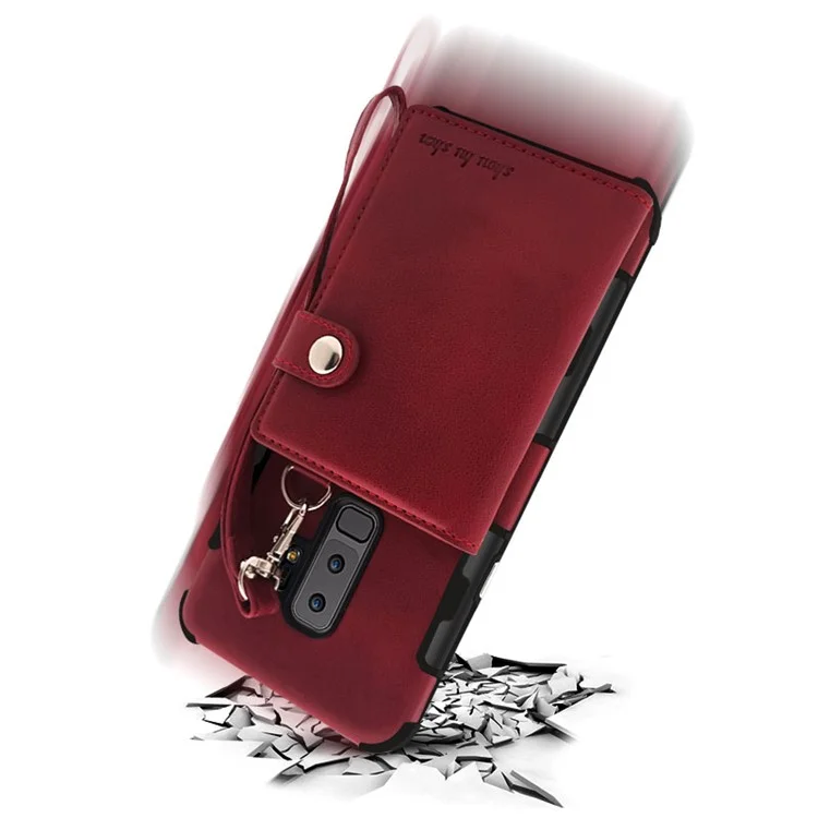 Multifunctional PU Leather Coated TPU Card Holder Mobile Case for Samsung Galaxy S9+ G965 - Wine Red