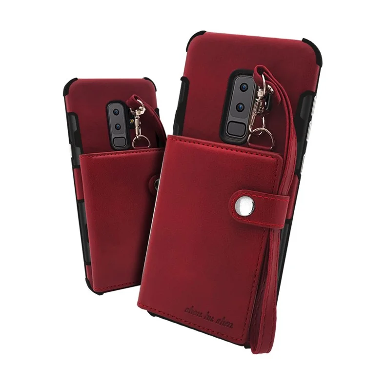 Multifunctional PU Leather Coated TPU Card Holder Mobile Case for Samsung Galaxy S9+ G965 - Wine Red